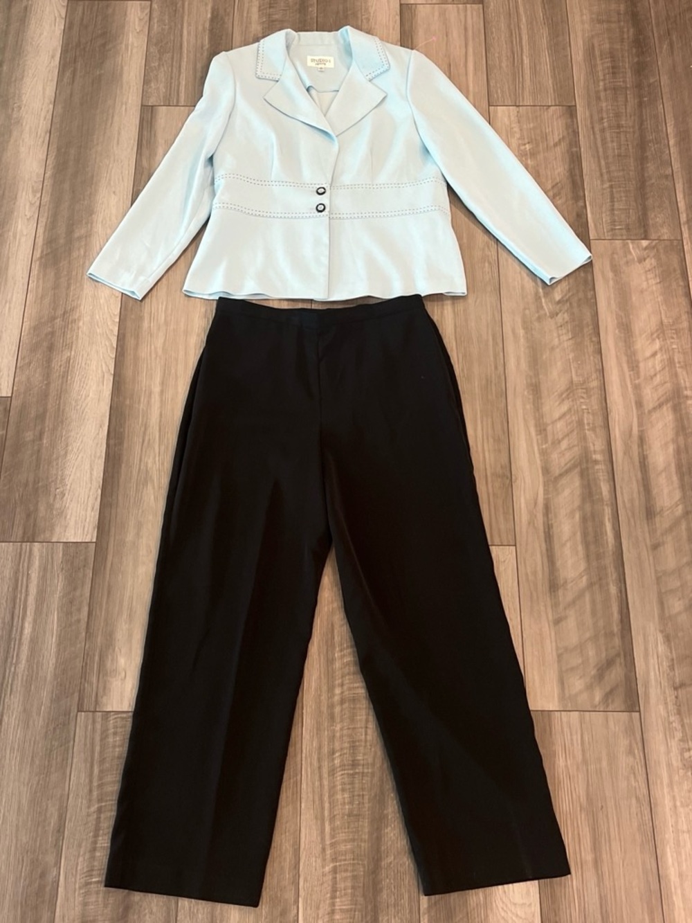 Studio I Light Blue Blazer with Black Wide-Leg Pants